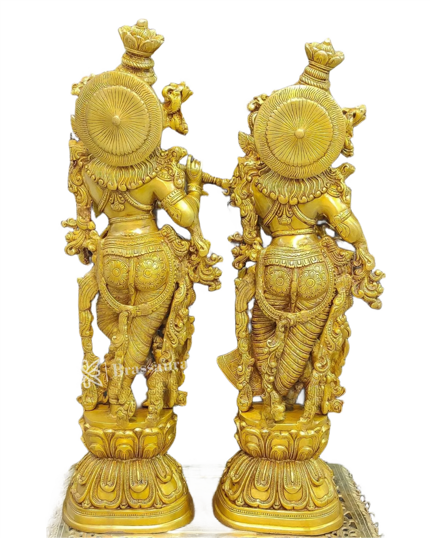 Brassaura™ Pure Brass Radha Krishna Idols – 30 Inch Height, 35 Kg Pair | Serene & Blissful Home Decor