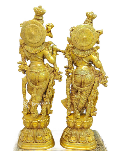 Brassaura™ Pure Brass Radha Krishna Idols – 30 Inch Height, 35 Kg Pair | Serene & Blissful Home Decor