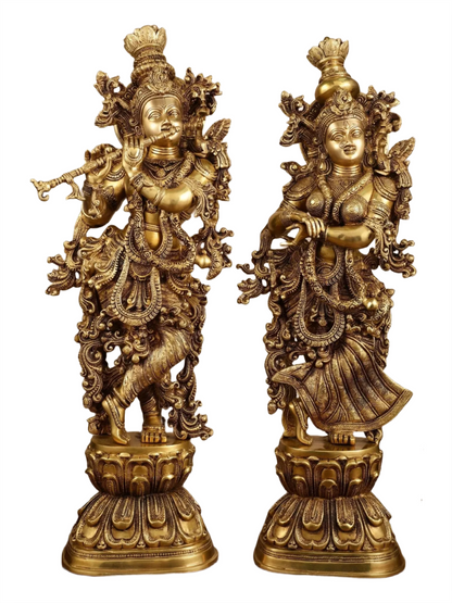 Brassaura™ Pure Brass Superfine Radha Krishna Statue – 30 Inch Height, 33 Kg Pair | Elegant Spiritual Home Decor
