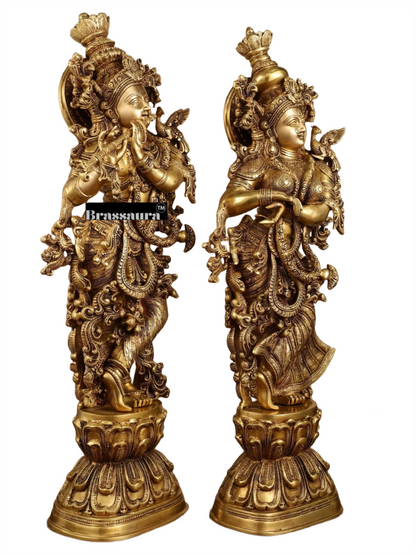 Brassaura™ Pure Brass Superfine Radha Krishna Statue – 30 Inch Height, 33 Kg Pair | Elegant Spiritual Home Decor