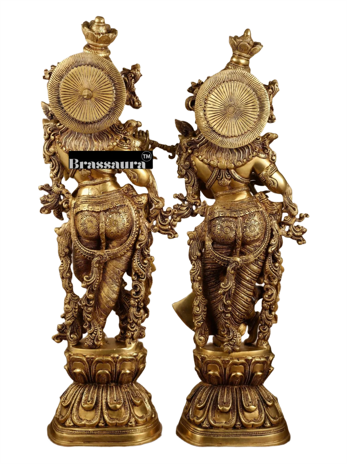 Brassaura™ Pure Brass Superfine Radha Krishna Statue – 30 Inch Height, 33 Kg Pair | Elegant Spiritual Home Decor