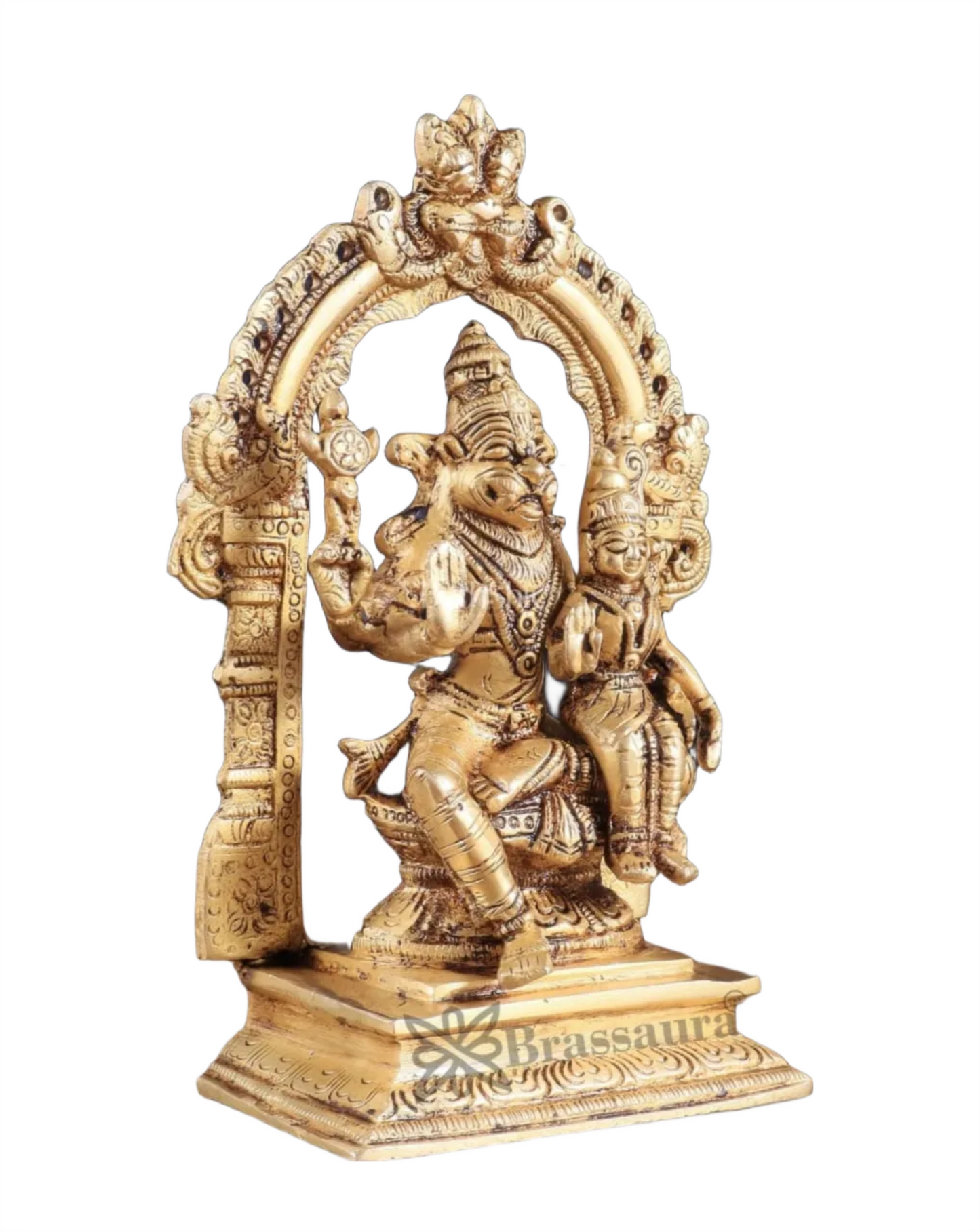 Brassaura™ Pure Brass Lord Narasimha with Goddess Lakshmi Statue – 7.8 Inch Height, 1.8 kg Weight | Sacred Hindu Idol for Home & Temple