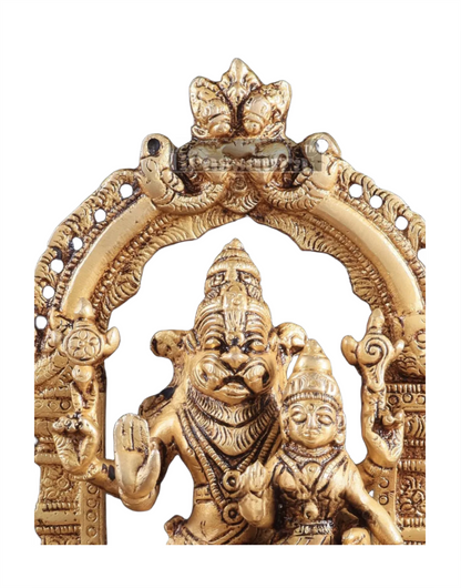 Brassaura™ Pure Brass Lord Narasimha with Goddess Lakshmi Statue – 7.8 Inch Height, 1.8 kg Weight | Sacred Hindu Idol for Home & Temple