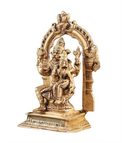 Brassaura™ Pure Brass Lord Narasimha with Goddess Lakshmi Statue – 7.8 Inch Height, 1.8 kg Weight | Sacred Hindu Idol for Home & Temple