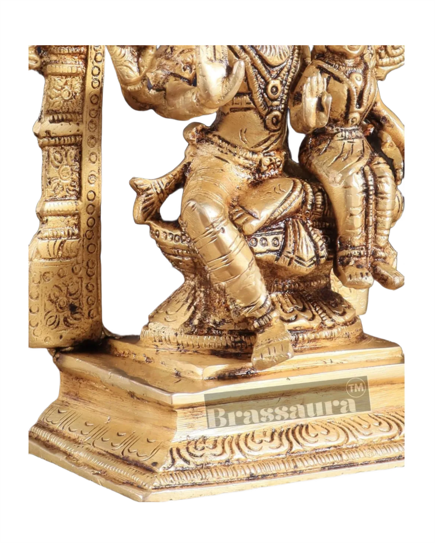 Brassaura™ Pure Brass Lord Narasimha with Goddess Lakshmi Statue – 7.8 Inch Height, 1.8 kg Weight | Sacred Hindu Idol for Home & Temple