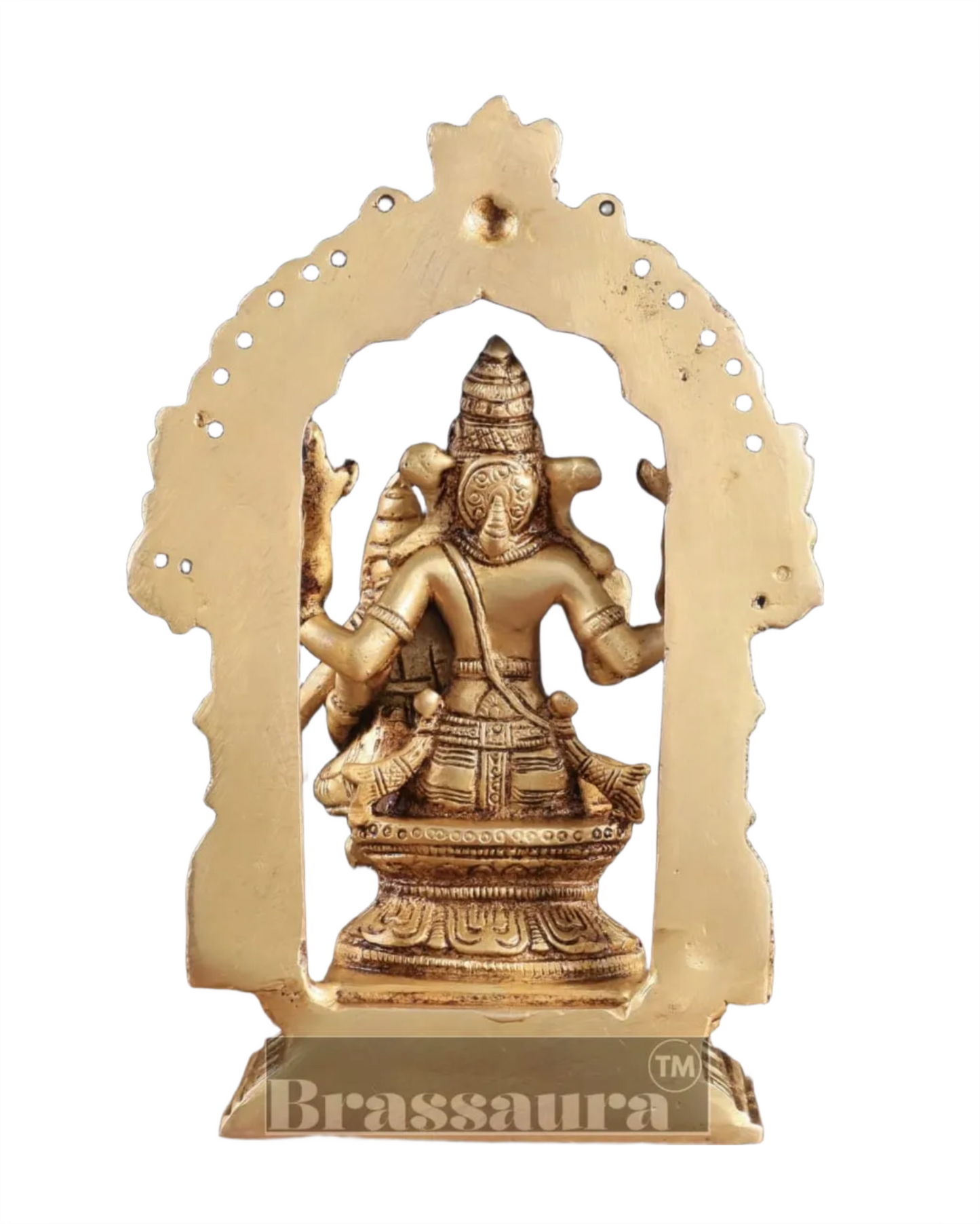 Brassaura™ Pure Brass Lord Narasimha with Goddess Lakshmi Statue – 7.8 Inch Height, 1.8 kg Weight | Sacred Hindu Idol for Home & Temple