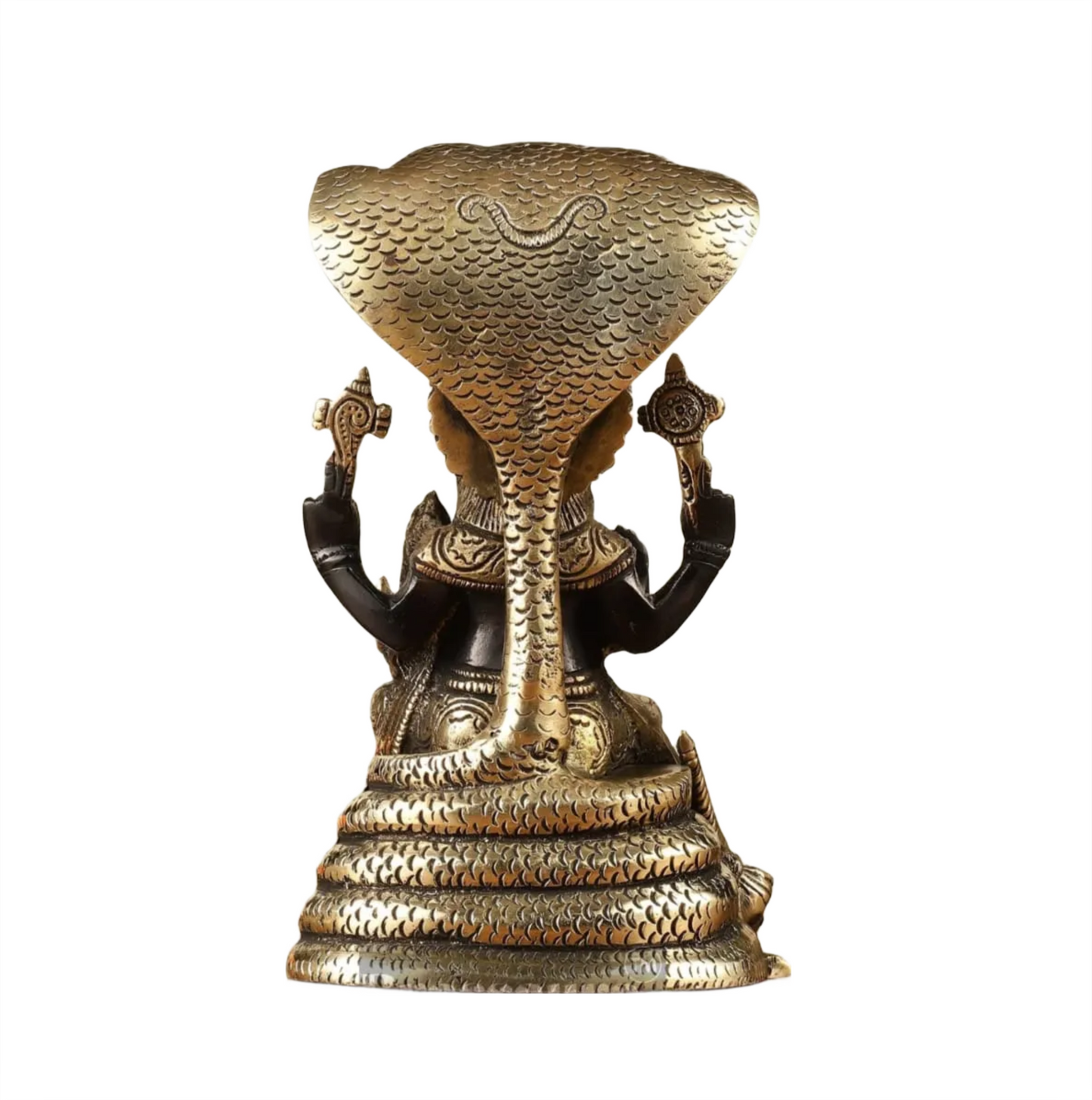 Brassaura™ Pure Brass Lord Narasimha with Goddess Lakshmi Statue – 8 Inch Height, 2.2 kg Weight | Black Gold Finish | Handcrafted Hindu Idol for Home & Temple