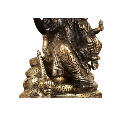 Brassaura™ Pure Brass Lord Narasimha with Goddess Lakshmi Statue – 8 Inch Height, 2.2 kg Weight | Black Gold Finish | Handcrafted Hindu Idol for Home & Temple