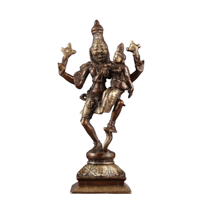 Brassaura™ Pure Brass Lord Narasimha with Goddess Lakshmi Idol – 12 Inch Height, 3 kg Weight | Handcrafted Hindu Statue for Home & Temple