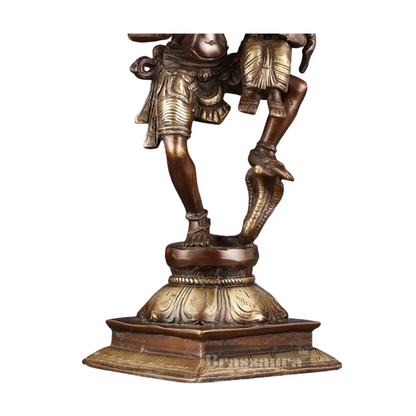 Brassaura™ Pure Brass Lord Narasimha with Goddess Lakshmi Idol – 12 Inch Height, 3 kg Weight | Handcrafted Hindu Statue for Home & Temple