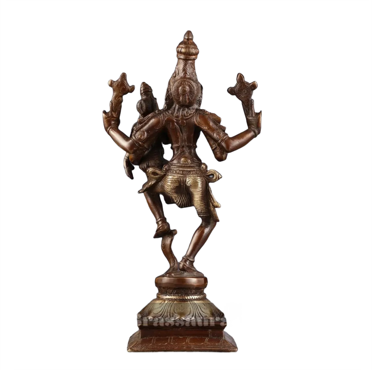 Brassaura™ Pure Brass Lord Narasimha with Goddess Lakshmi Idol – 12 Inch Height, 3 kg Weight | Handcrafted Hindu Statue for Home & Temple