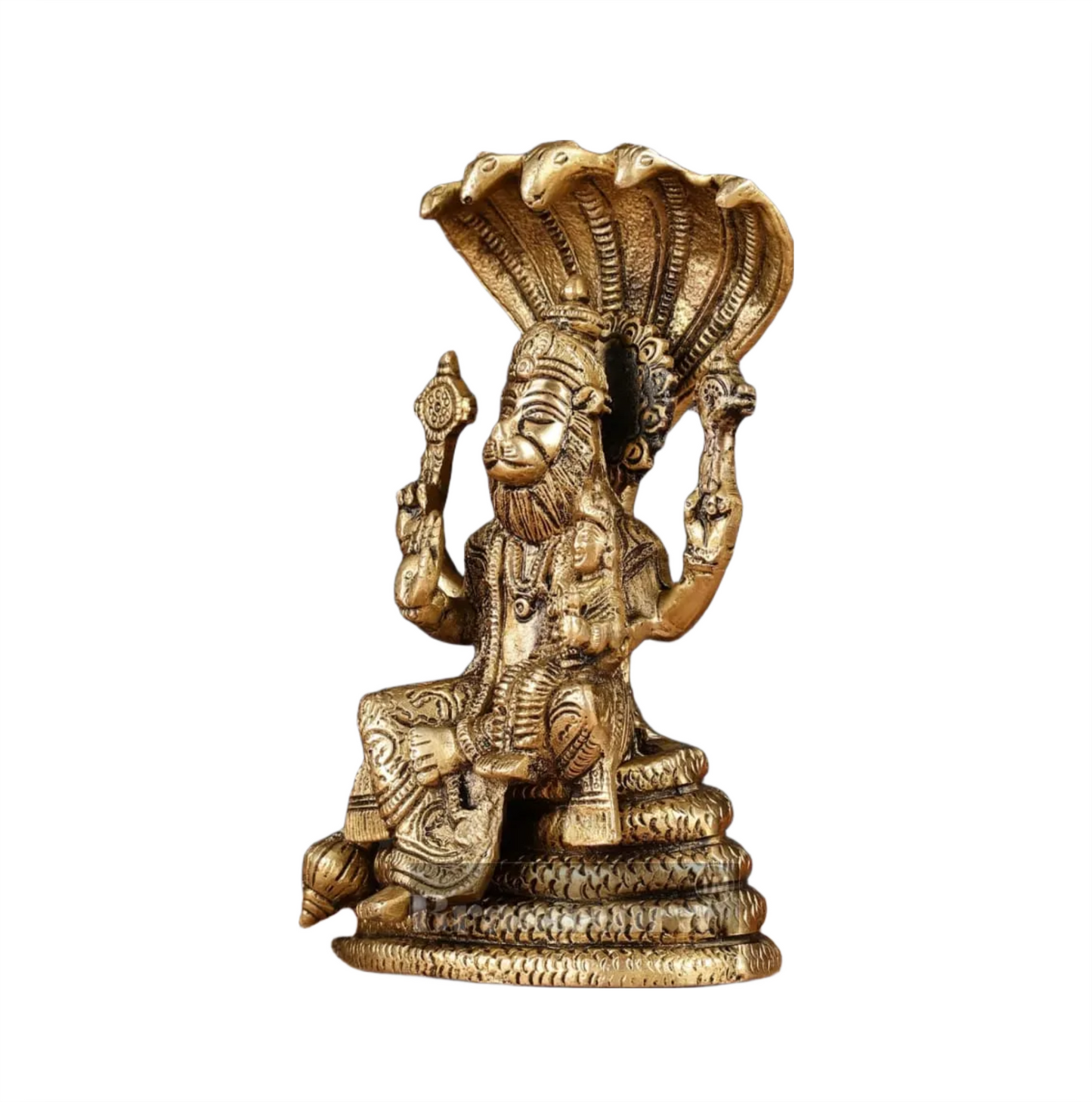 Brassaura™ Pure Brass Narasimha with Lakshmi Statue – 8 Inch Height, 2.2 kg Weight | Handcrafted Hindu Idol for Pooja & Home Decor
