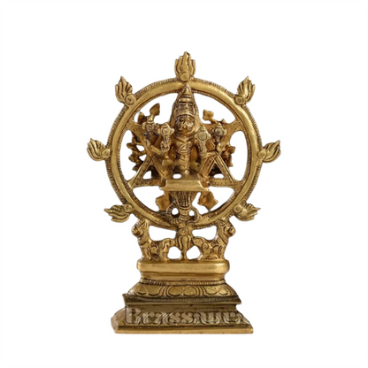 Brassaura™ Pure Brass 16-Armed Lord Vishnu with Meditative Narasimha – 9.5 Inch Height, 2.2 kg Weight | Handcrafted Hindu Idol