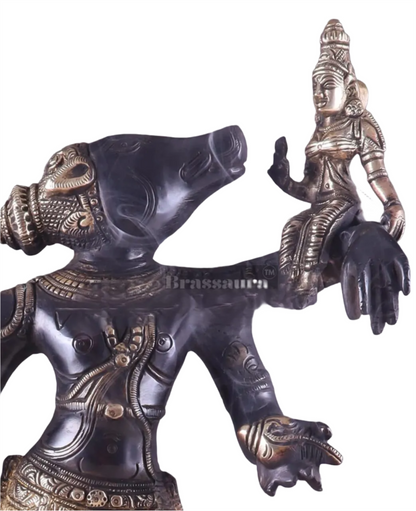 Brassaura™ Pure Brass Lord Narasimha Rescuing Bhooma Devi Idol – 17.5 Inch Height, 6.3 kg Weight | Handcrafted Hindu Statue for Pooja & Decor