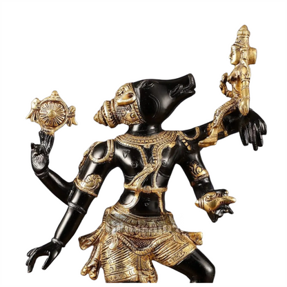 Brassaura™ Pure Brass Lord Varaha with Bhooma Devi Idol – 17.5 Inch Height, 6.3 kg Weight | Handcrafted Vishnu Avatar Statue for Home & Temple