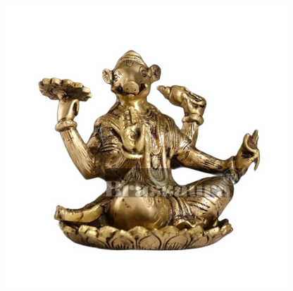 Brassaura™ Pure Brass Lord Varaha Idol – 6 Inch Height, 3 kg Weight | Handcrafted Vishnu Avatar with Boar Head & Human Body | Superfine Detailing