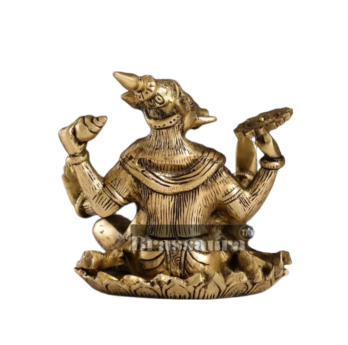 Brassaura™ Pure Brass Lord Varaha Idol – 6 Inch Height, 3 kg Weight | Handcrafted Vishnu Avatar with Boar Head & Human Body | Superfine Detailing