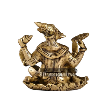 Brassaura™ Pure Brass Lord Varaha Idol – 6 Inch Height, 3 kg Weight | Handcrafted Vishnu Avatar with Boar Head & Human Body | Superfine Detailing