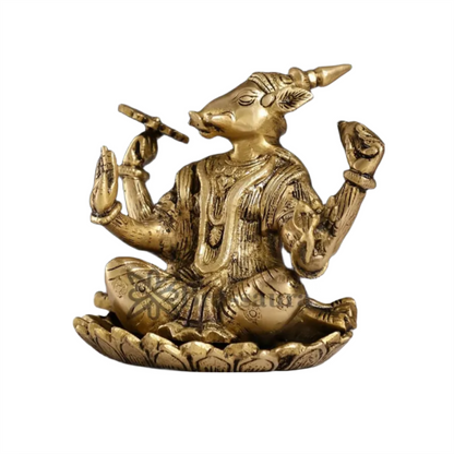 Brassaura™ Pure Brass Lord Varaha Idol – 6 Inch Height, 3 kg Weight | Handcrafted Vishnu Avatar with Boar Head & Human Body | Superfine Detailing