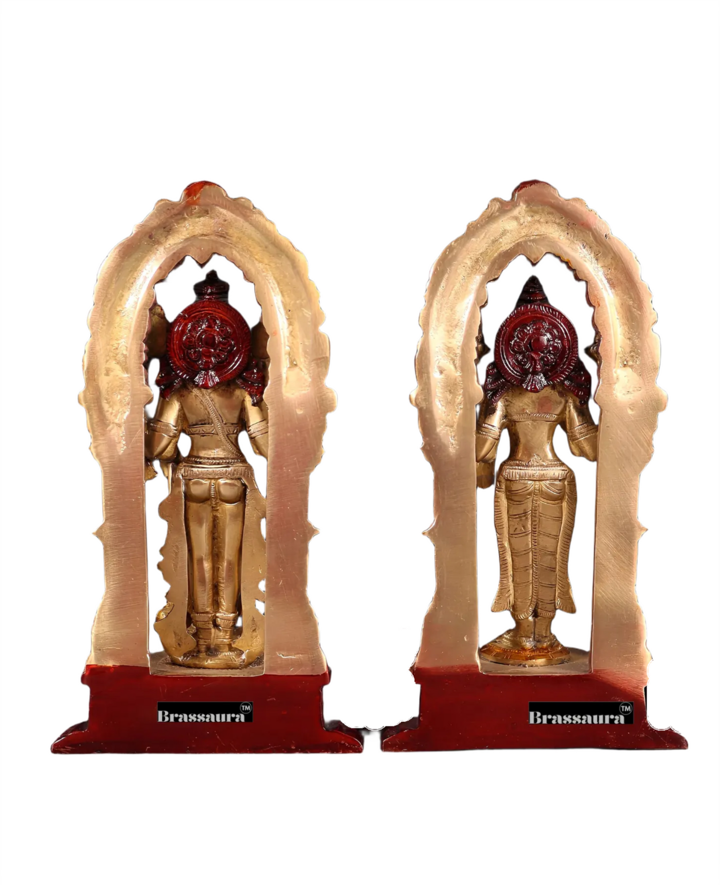 Brassaura™ Brass Idols Pair Vishnu Laxmi with Intricately Carved Prabhavalis – 9-Inch, 5kg – Handmade Hindu God Statues for Home Temple Décor