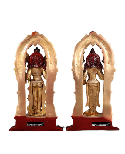 Brassaura™ Brass Idols Pair Vishnu Laxmi with Intricately Carved Prabhavalis – 9-Inch, 5kg – Handmade Hindu God Statues for Home Temple Décor