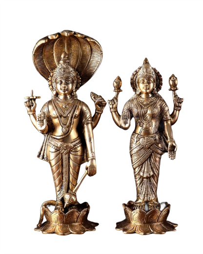 Brassaura™ Vishnu-Lakshmi Brass Idols Pair – 13kg, 17.5-Inch – Symbol of Divine Grace & Eternal Blessings for Home Temple & Spiritual Decor
