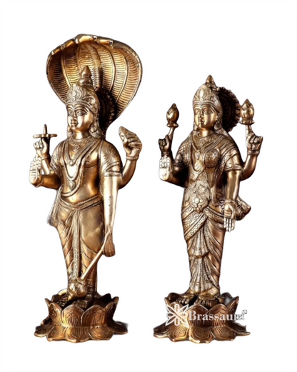 Brassaura™ Vishnu-Lakshmi Brass Idols Pair – 13kg, 17.5-Inch – Symbol of Divine Grace & Eternal Blessings for Home Temple & Spiritual Decor