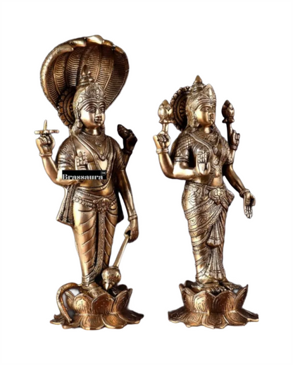 Brassaura™ Vishnu-Lakshmi Brass Idols Pair – 13kg, 17.5-Inch – Symbol of Divine Grace & Eternal Blessings for Home Temple & Spiritual Decor