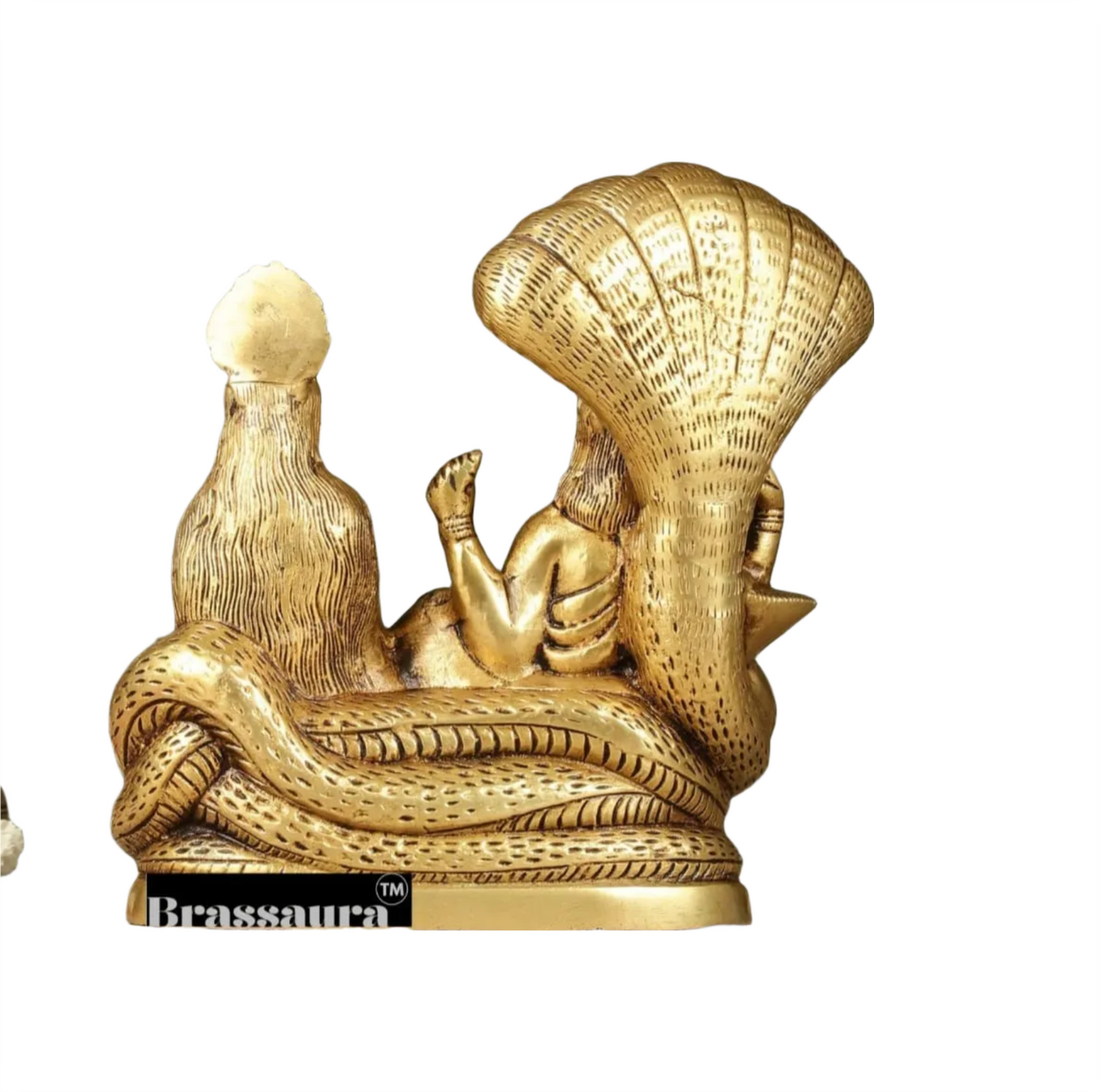Brassaura™ Pure Brass Lakshmi Narayan Idol on Sheshnaag – 4kg, 8-Inch – Handcrafted Idol for Serenity & Prosperity in Home Temple