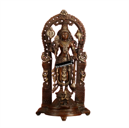 Brassaura™ 16-Inch Superfine Brass Vishnu & Lakshmi Idol Pair – 12kg – Antique Bronze Finish with Garuda & Elephants for Home Temple Décor