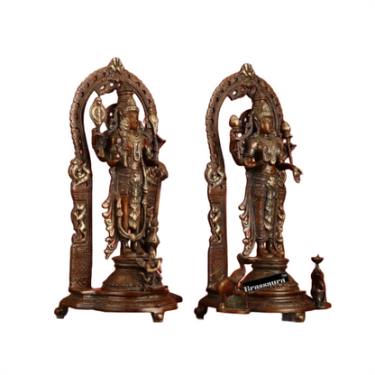 Brassaura™ 16-Inch Superfine Brass Vishnu & Lakshmi Idol Pair – 12kg – Antique Bronze Finish with Garuda & Elephants for Home Temple Décor