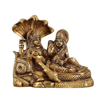 Brassaura™ Brass Vishnu & Lakshmi Idol on Sheshnag – 2.3kg, 6.5-Inch – Handcrafted Statue for Blessings & Prosperity