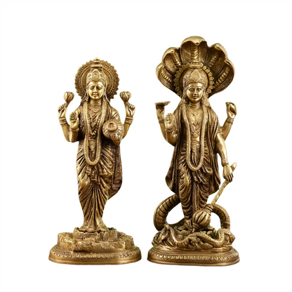 Brassaura™ Vishnu & Lakshmi Brass Idol Set – 13.79kg – 17-Inch Vishnu & 15-Inch Lakshmi – Handcrafted Statues for Wealth, Protection & Spiritual Decor