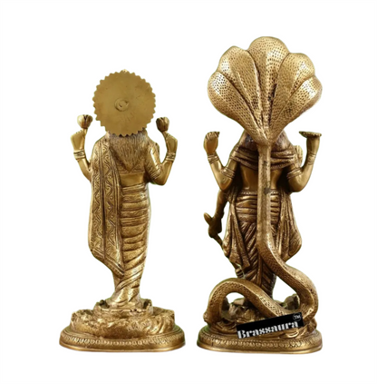Brassaura™ Vishnu & Lakshmi Brass Idol Set – 13.79kg – 17-Inch Vishnu & 15-Inch Lakshmi – Handcrafted Statues for Wealth, Protection & Spiritual Decor