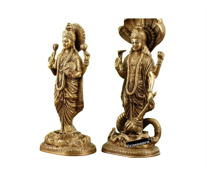Brassaura™ Vishnu & Lakshmi Brass Idol Set – 13.79kg – 17-Inch Vishnu & 15-Inch Lakshmi – Handcrafted Statues for Wealth, Protection & Spiritual Decor