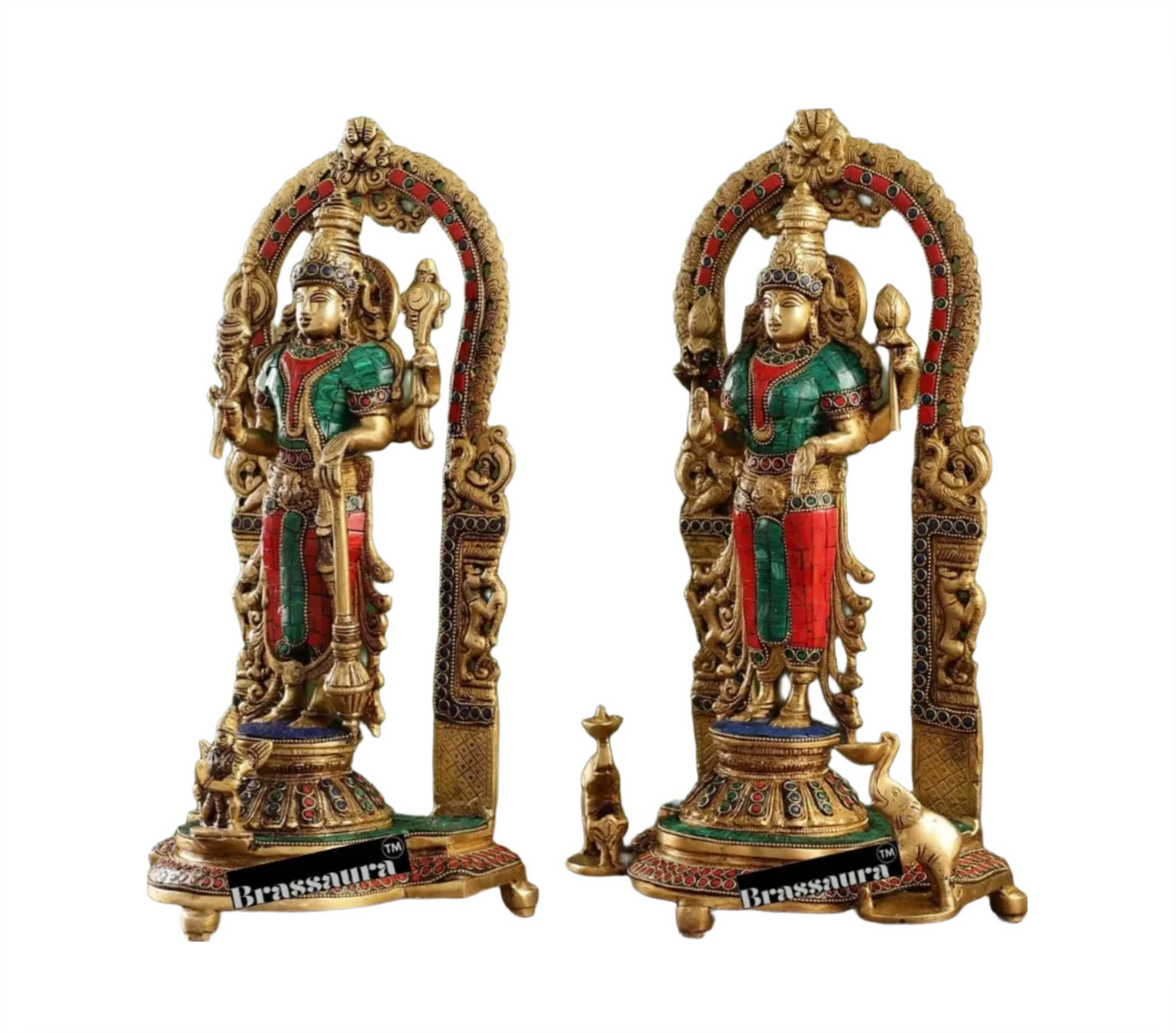 Brassaura™ Handcrafted Brass Vishnu & Lakshmi Statues – 14kg, 17-Inch – Elegant Divine Décor for Home Temple & Spiritual Spaces