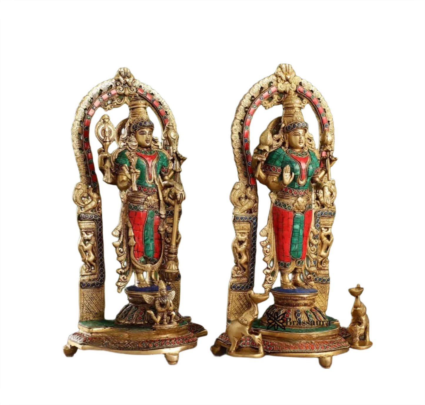 Brassaura™ Handcrafted Brass Vishnu & Lakshmi Statues – 14kg, 17-Inch – Elegant Divine Décor for Home Temple & Spiritual Spaces