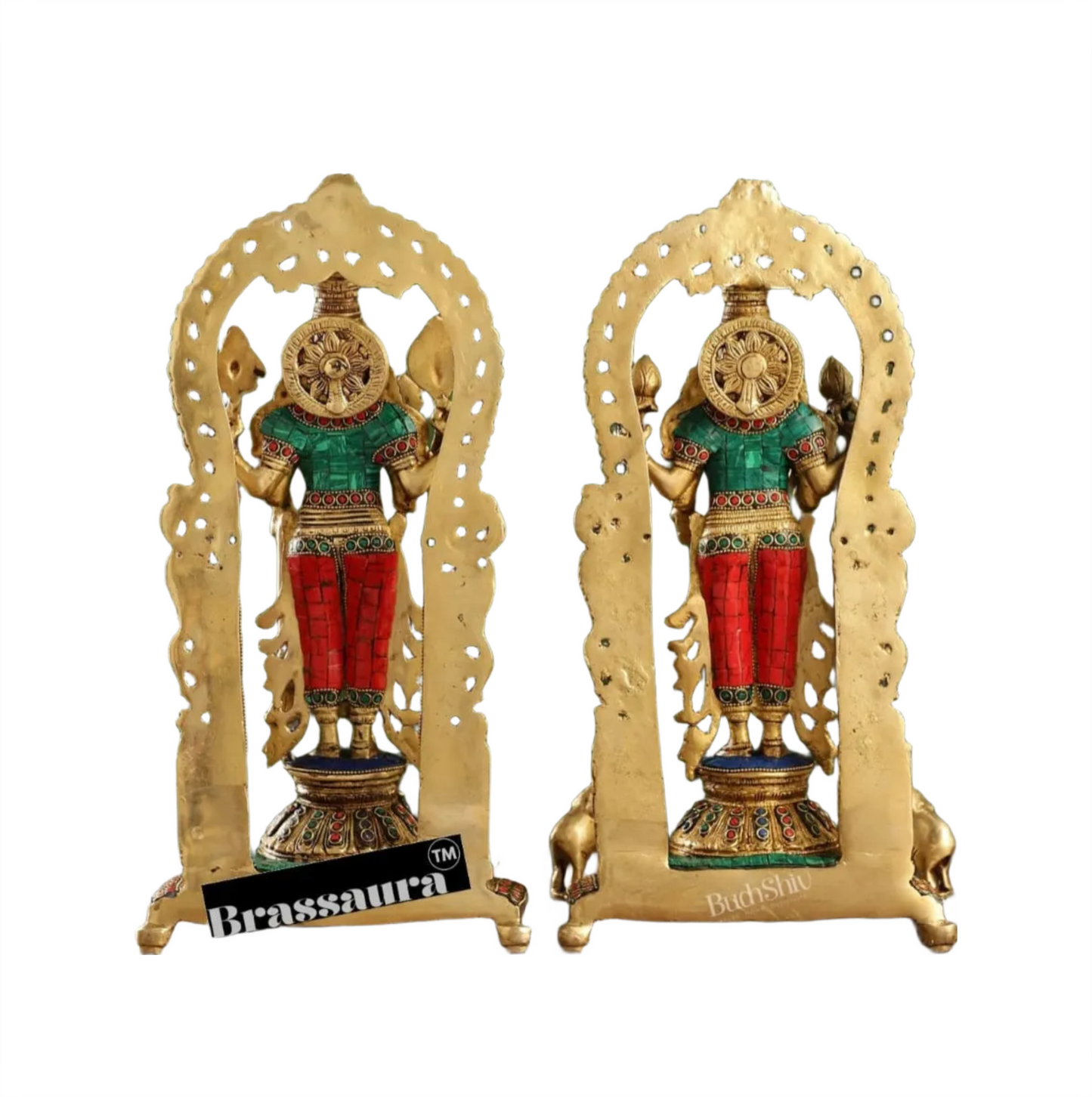 Brassaura™ Handcrafted Brass Vishnu & Lakshmi Statues – 14kg, 17-Inch – Elegant Divine Décor for Home Temple & Spiritual Spaces