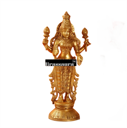 Brassaura™ Pure Superfine Brass Lord Vishnu & Goddess Lakshmi Statues – 7kg Combined, 12-Inch – Handcrafted Southern Indian Artistry