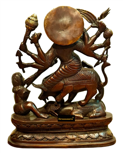 Brassaura™ Brass Goddess Durga as Mahishasura Mardini Idol – 8kg, 13.5-Inch – Fierce & Protective Divine Energy in Pure Brass