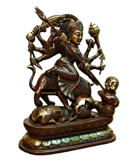 Brassaura™ Brass Goddess Durga as Mahishasura Mardini Idol – 8kg, 13.5-Inch – Fierce & Protective Divine Energy in Pure Brass