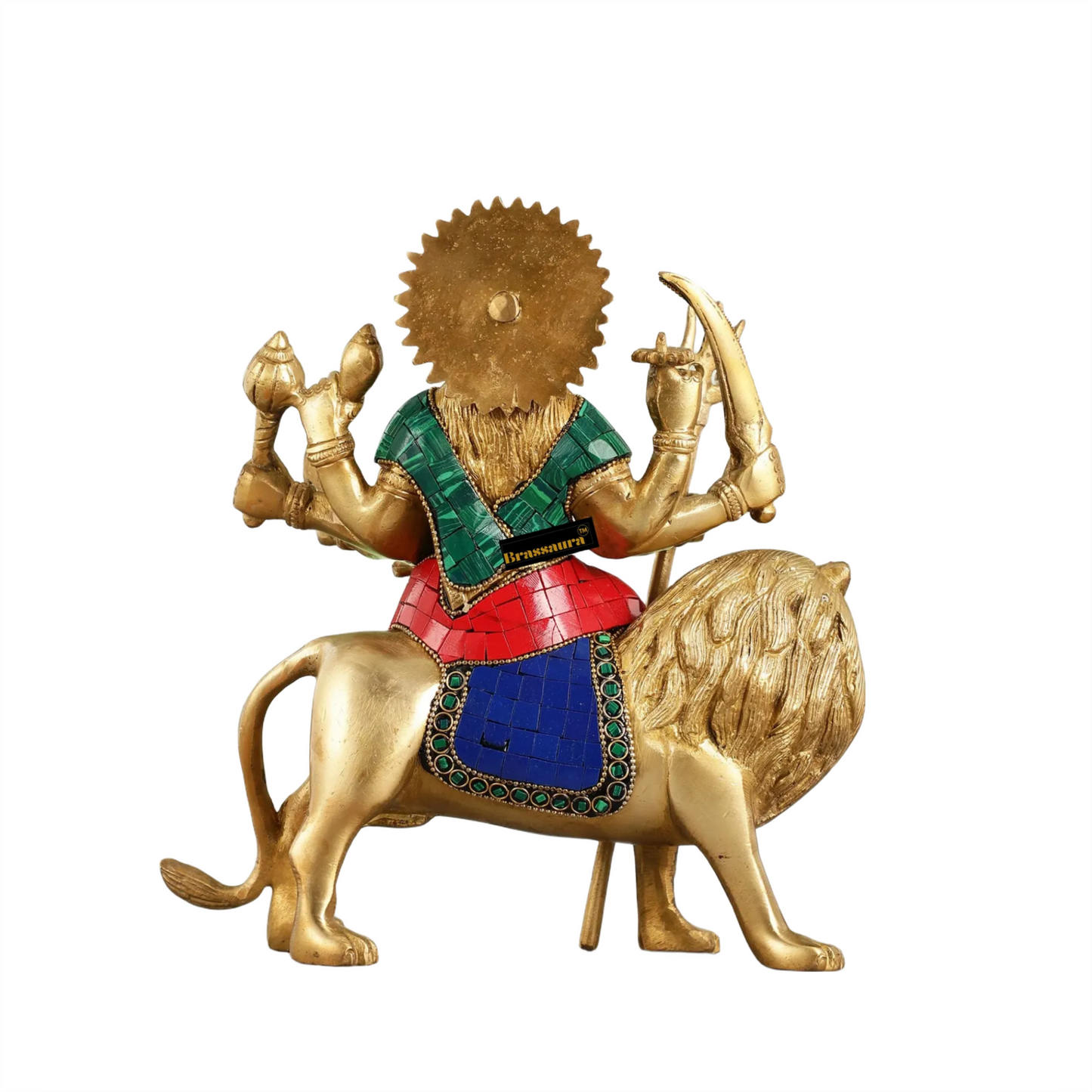 Brassaura™ Pure Brass Goddess Durga Idol – 3.5kg, 9-Inch – Golden Finish Handcrafted Statue for Protection & Prosperity