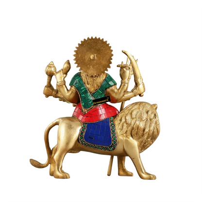 Brassaura™ Pure Brass Goddess Durga Idol – 3.5kg, 9-Inch – Golden Finish Handcrafted Statue for Protection & Prosperity