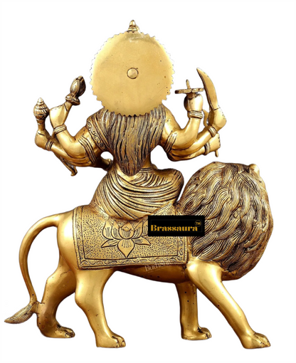 Brassaura™ Superfine Brass Sherawali Mata (Goddess Durga) Idol – 12kg, 17-Inch – Handcrafted Statue with Antique Finish for Spiritual Décor