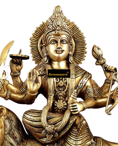 Brassaura™ Superfine Brass Sherawali Mata (Goddess Durga) Idol – 12kg, 17-Inch – Handcrafted Statue with Antique Finish for Spiritual Décor