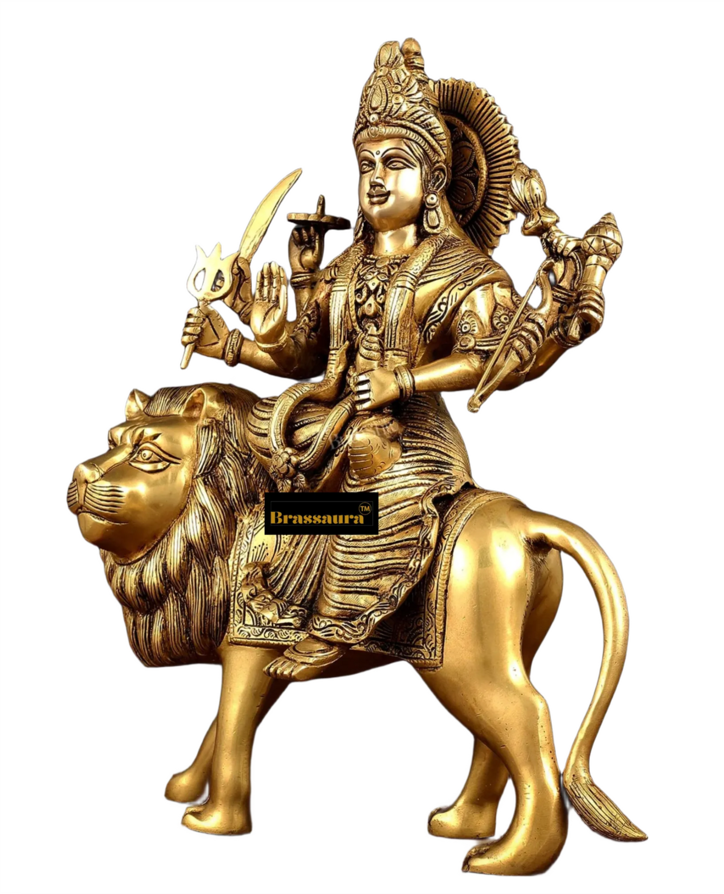 Brassaura™ Superfine Brass Sherawali Mata (Goddess Durga) Idol – 12kg, 17-Inch – Handcrafted Statue with Antique Finish for Spiritual Décor