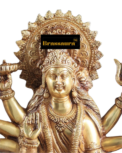 Brassaura™ 12-Inch Pure Brass Sherawali Mata Idol – 4.8kg – Handcrafted Durga Statue on Tiger for Strength & Protection