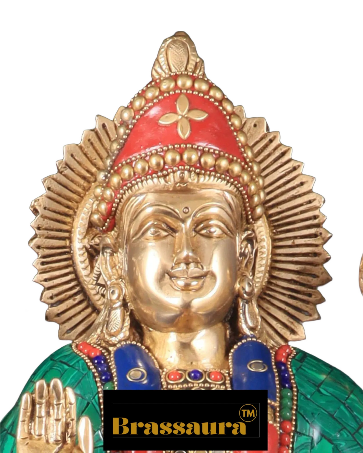 Brassaura™ 17-Inch Brass Sherawali Mata Idol with Meenakari Stonework – 12kg – Handcrafted Goddess Durga Statue for Spiritual & Decorative Spaces