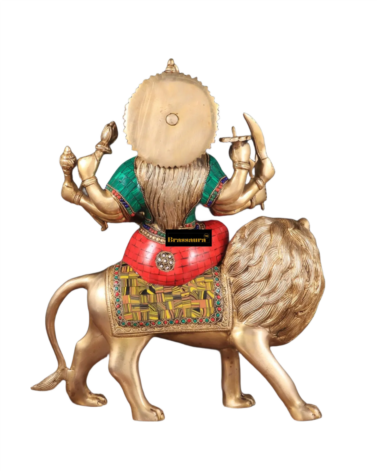 Brassaura™ 17-Inch Brass Sherawali Mata Idol with Meenakari Stonework – 12kg – Handcrafted Goddess Durga Statue for Spiritual & Decorative Spaces