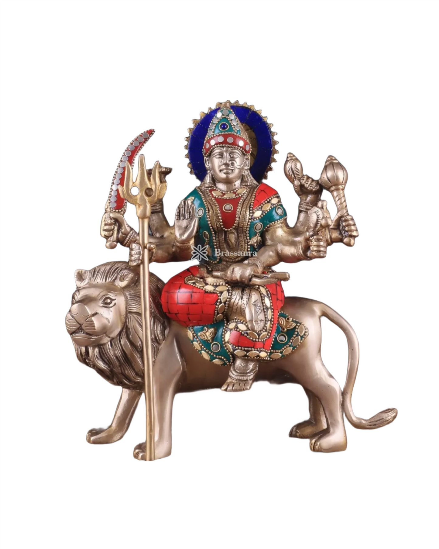 Brassaura™ Pure Brass Goddess Durga Idol – 4.5kg, 9-Inch – Handcrafted Statue for Tables, Temples & Entrances